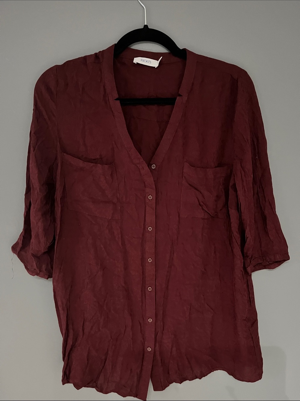 3/$15 Ricki's Deep Burgundy Button-Down Shirt